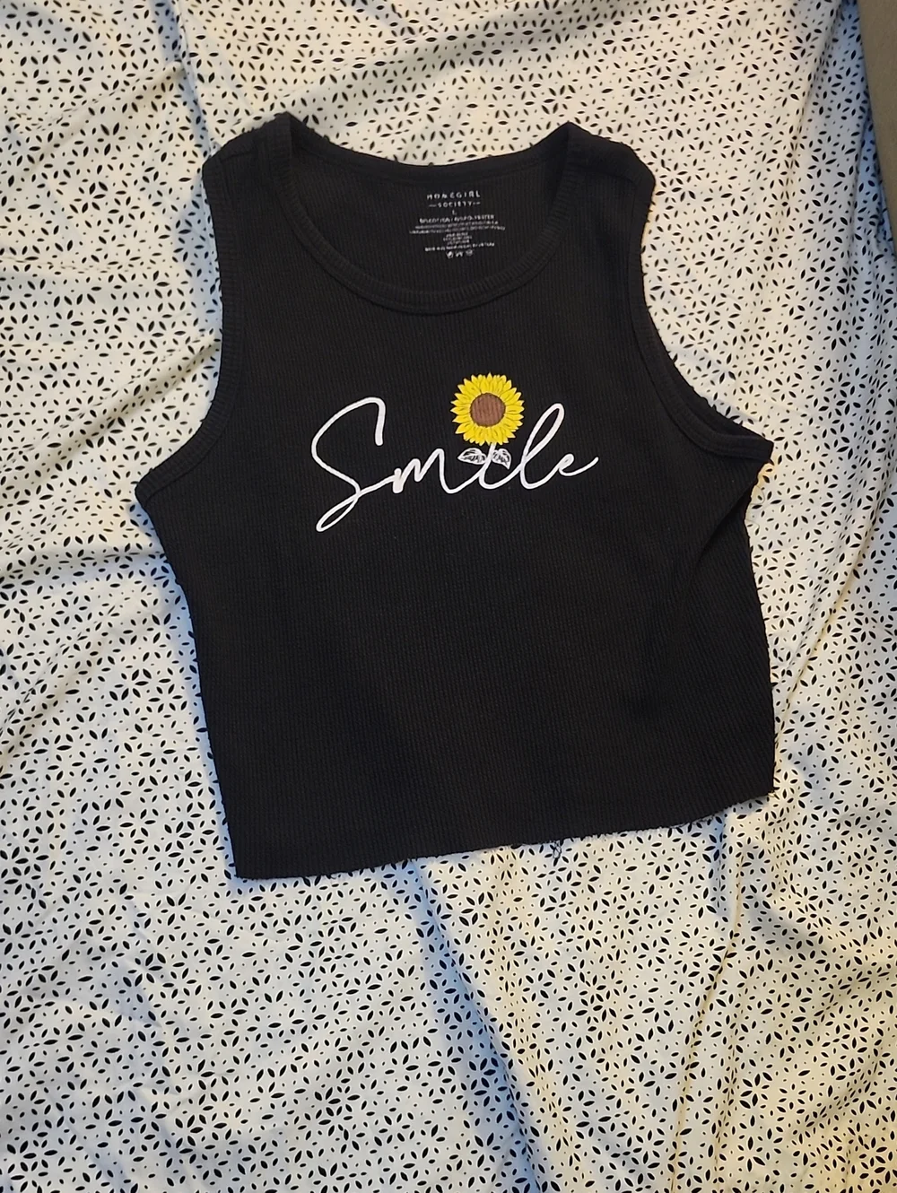 Smile Sunflower Black Crop Tank